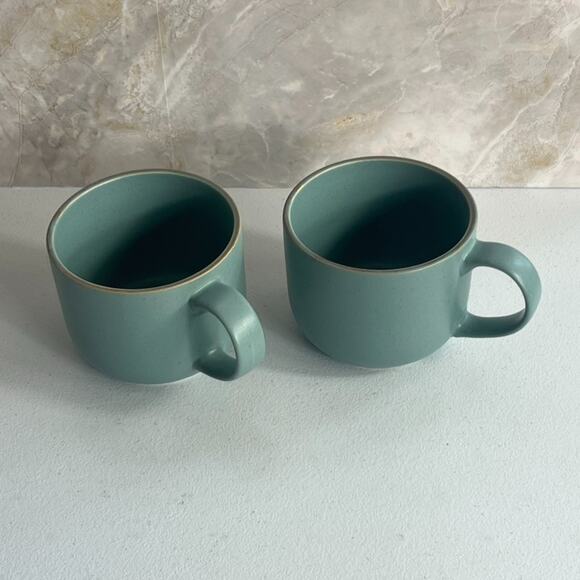 Maison Neuve Riverside Collection Mugs Set of 2 3.5" Cerulean Green Speckled - Picture 1 of 6